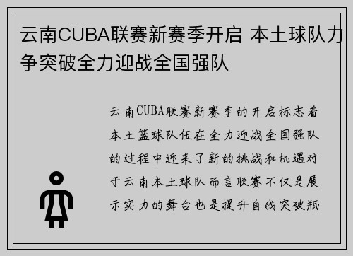 云南CUBA联赛新赛季开启 本土球队力争突破全力迎战全国强队